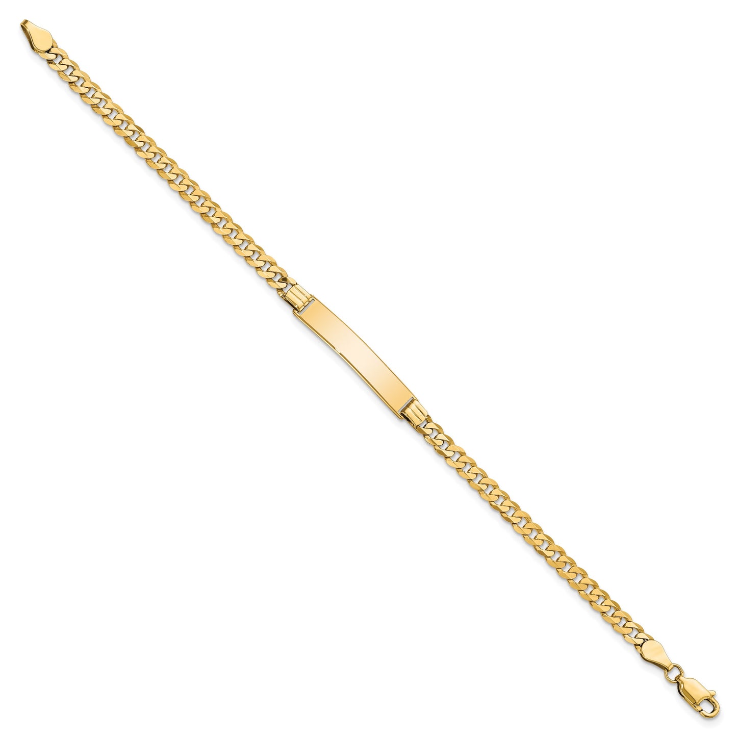 14k Polished Solid Chain/Solid Plate Flat Curb Link 26.5x5.5mm Plate 7 inch ID Bracelet