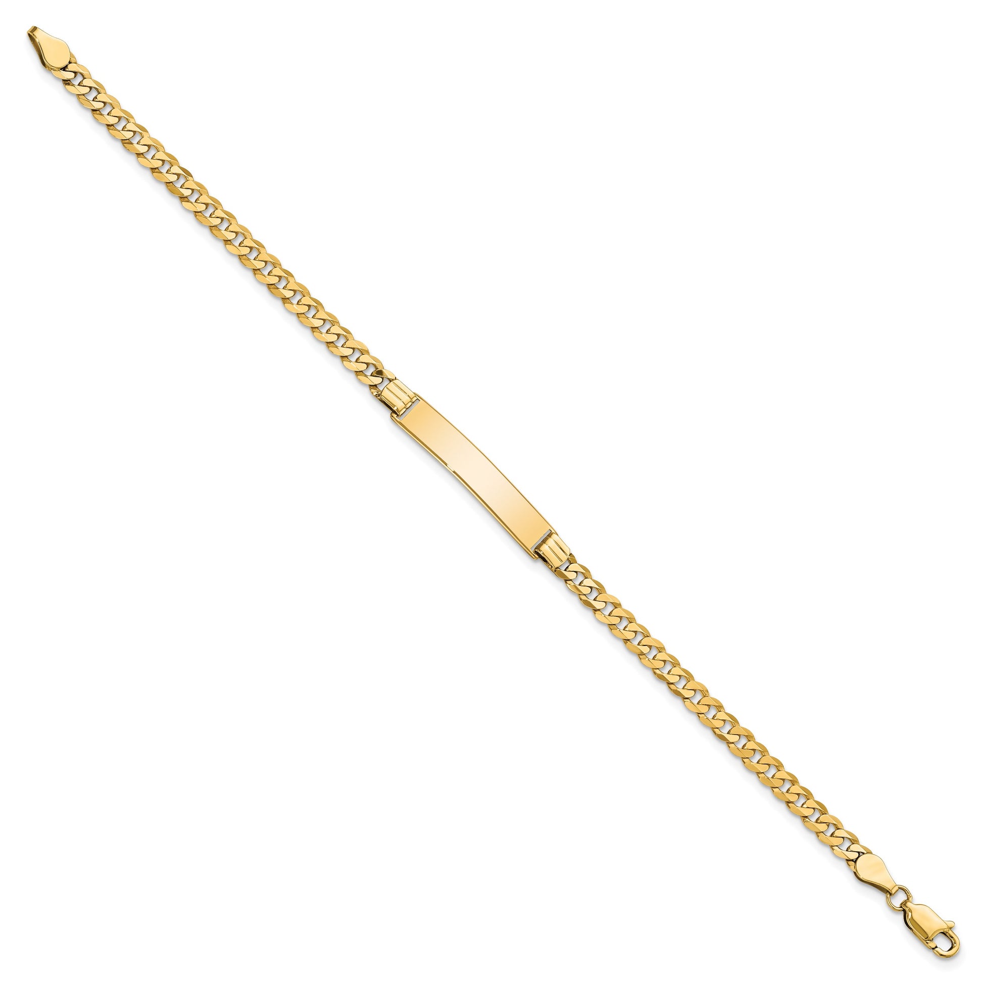 14k Polished Solid Chain/Solid Plate Flat Curb Link 26.5x5.5mm Plate 7 inch ID Bracelet