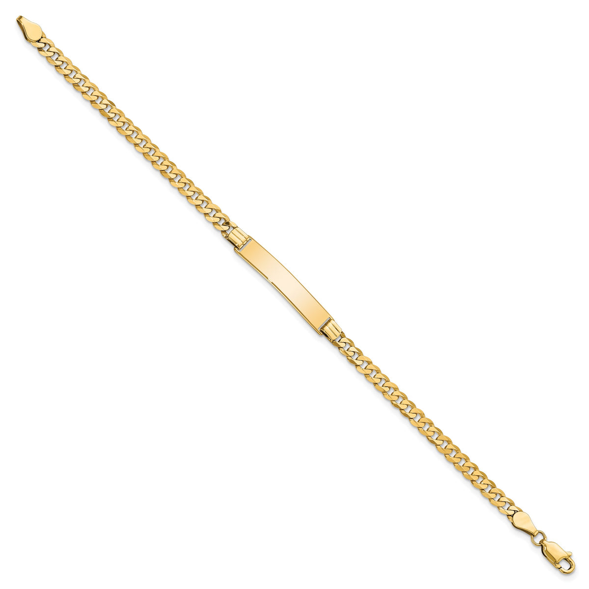 14k Polished Solid Chain/Solid Plate Flat Curb Link 26.5x5.5mm Plate 8 inch ID Bracelet