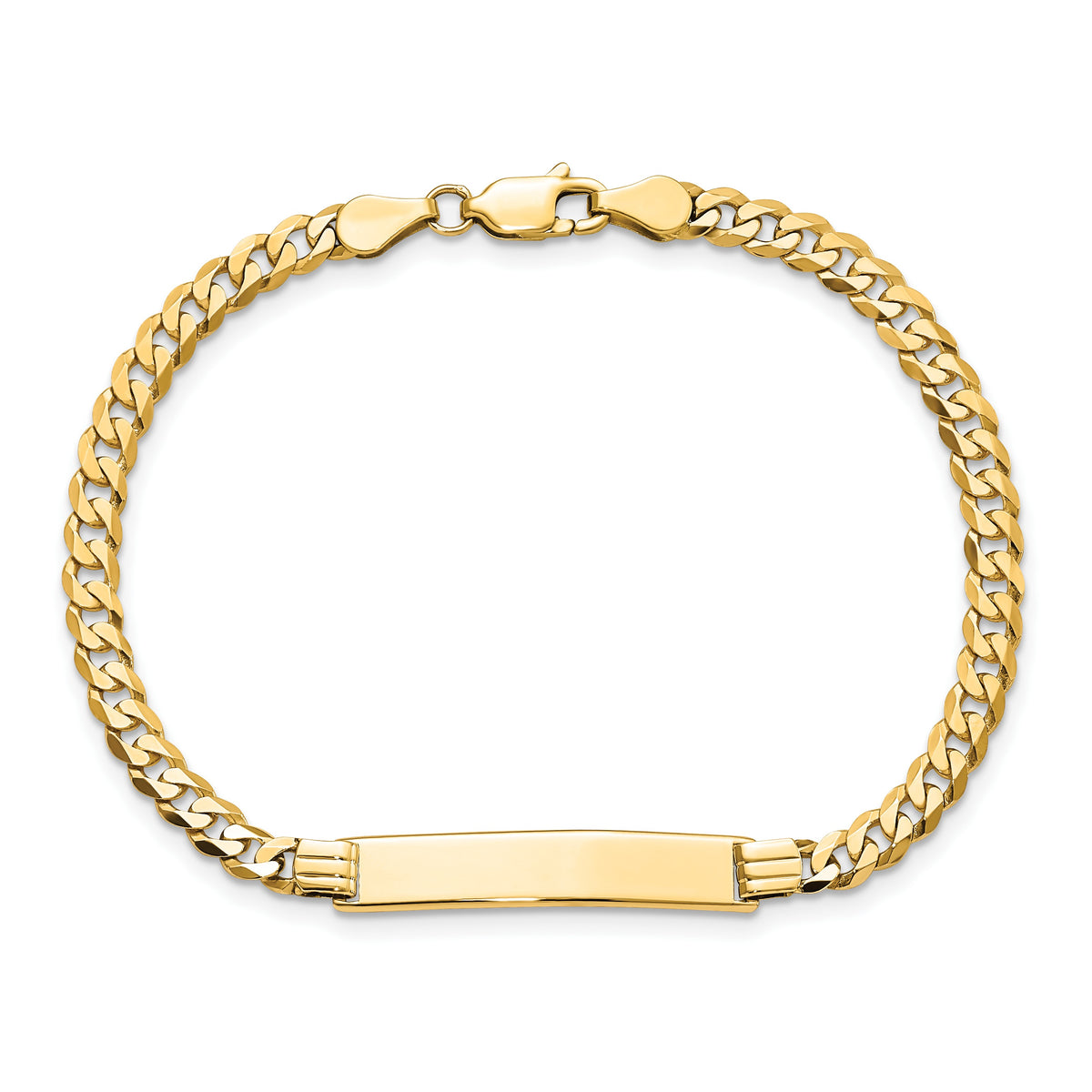 14k Polished Solid Chain/Solid Plate Flat Curb Link 26.5x5.5mm Plate 8 inch ID Bracelet