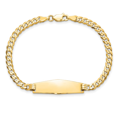 14k Polished Solid Chain/Solid Plate Flat Curb Link Soft Diamond Shape 28x9.8mm Plate 7 inch ID Bracelet