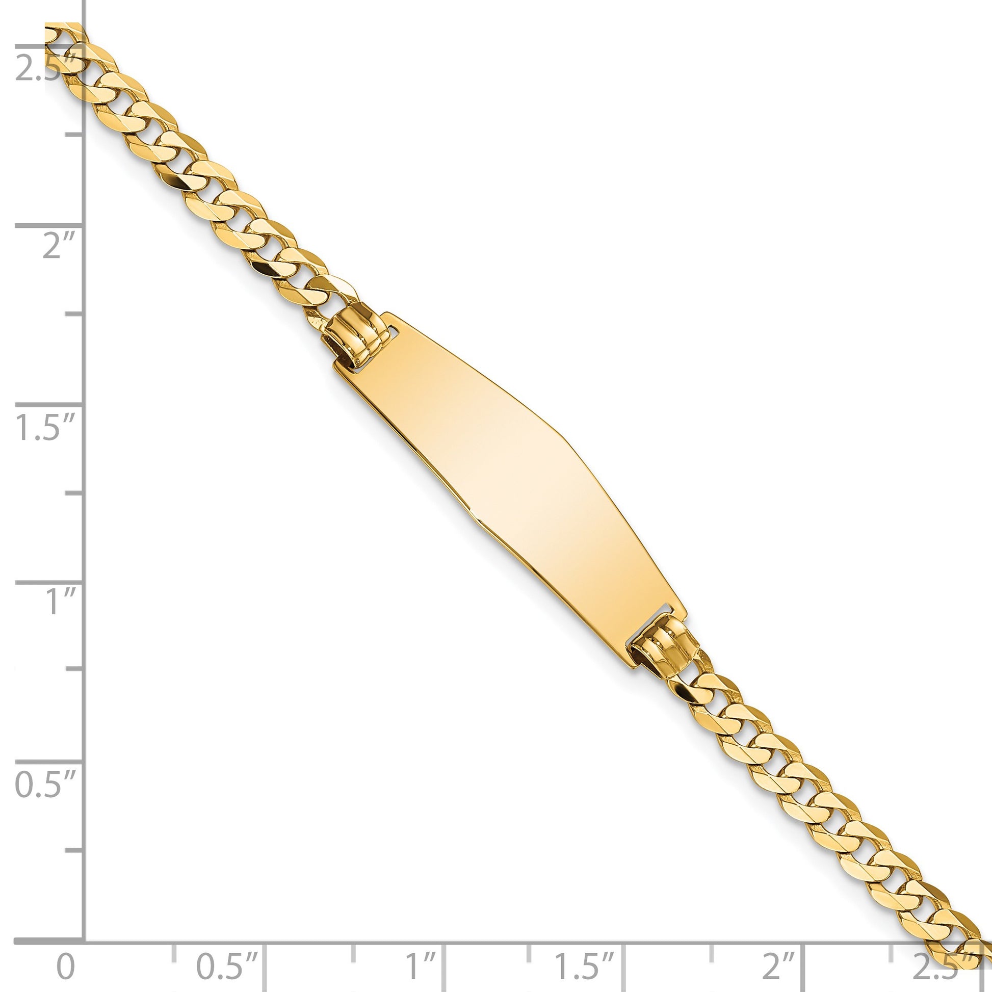 14k Polished Solid Chain/Solid Plate Flat Curb Link Soft Diamond Shape 28x9.8mm Plate 8 inch ID Bracelet
