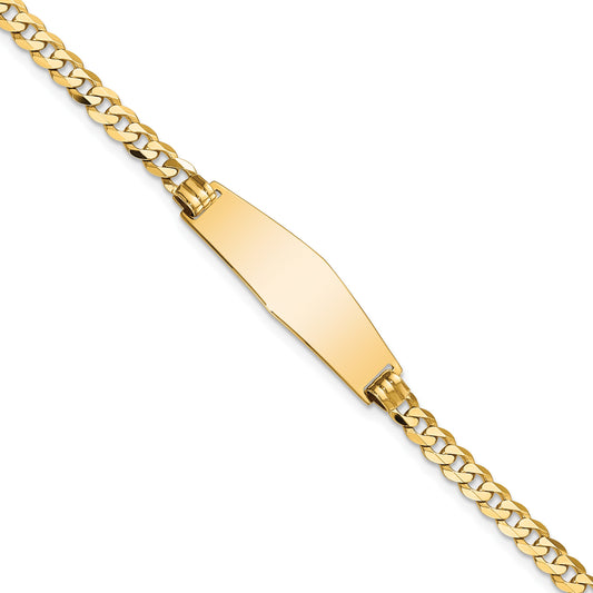 14k Polished Solid Chain/Solid Plate Flat Curb Link Soft Diamond Shape 28x9.8mm Plate 8 inch ID Bracelet