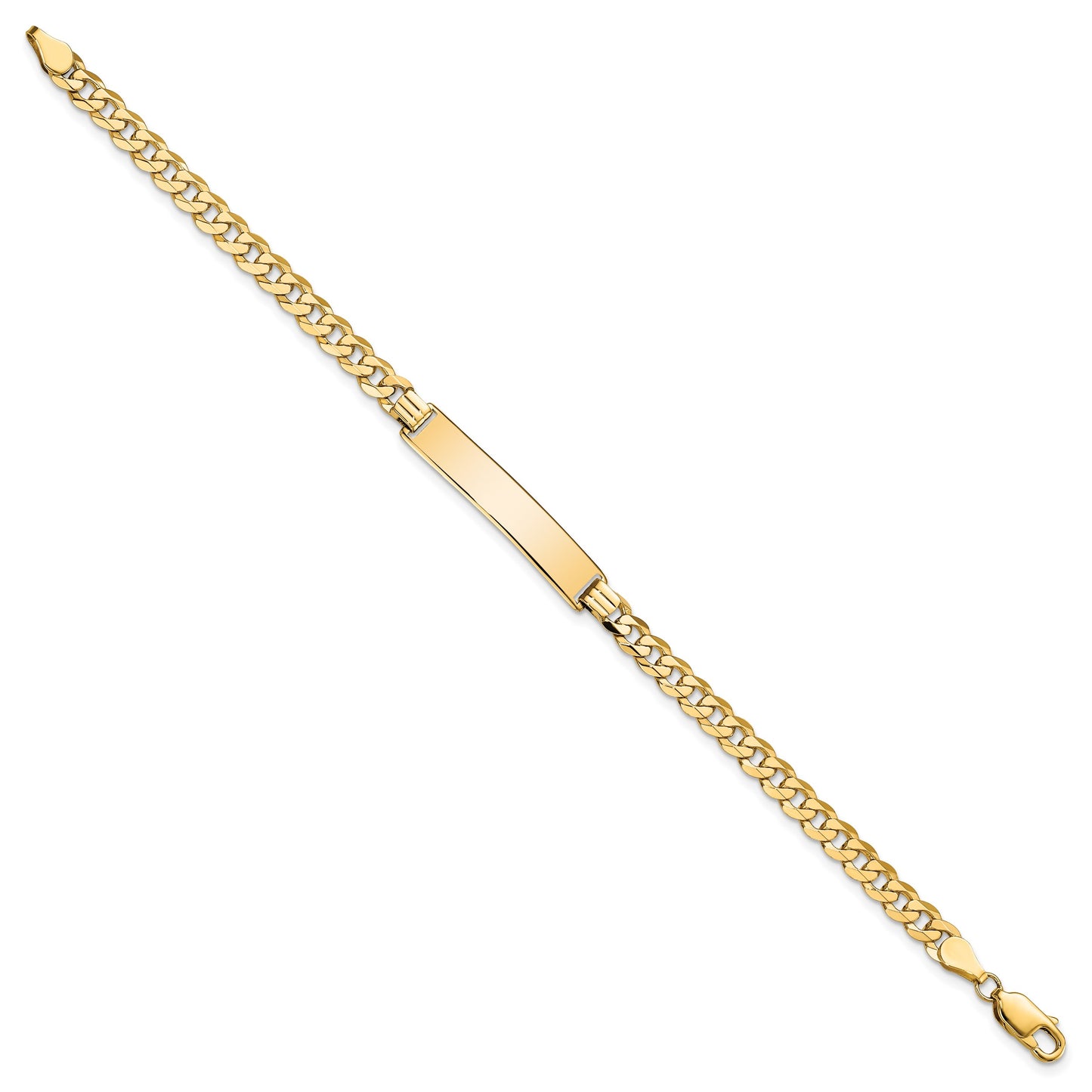 14k Polished Solid Chain/Solid Plate Flat Curb Link 32.5x6.5mm Plate 8 inch ID Bracelet