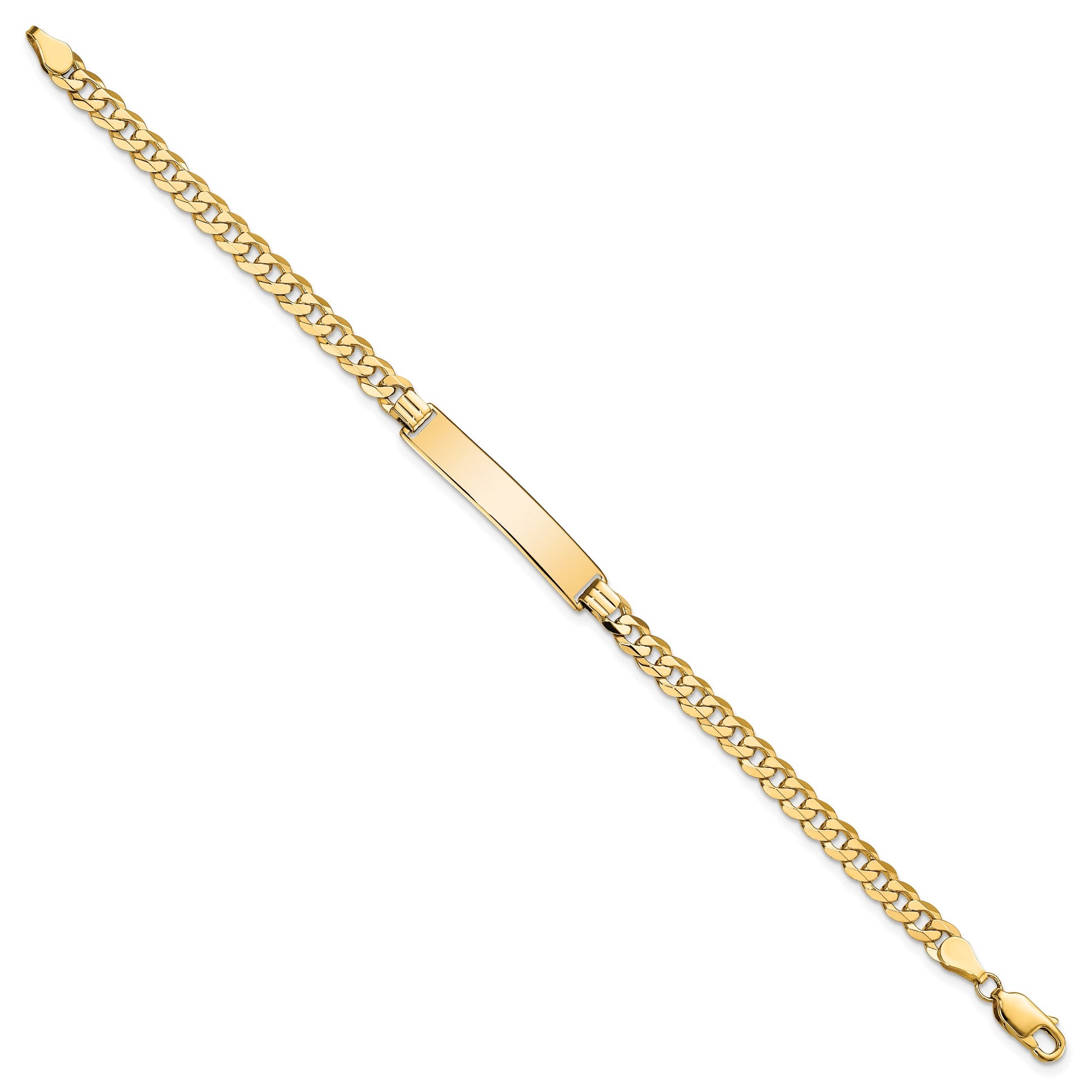 14k Polished Solid Chain/Solid Plate Flat Curb Link 32.5x6.5mm Plate 7 inch ID Bracelet