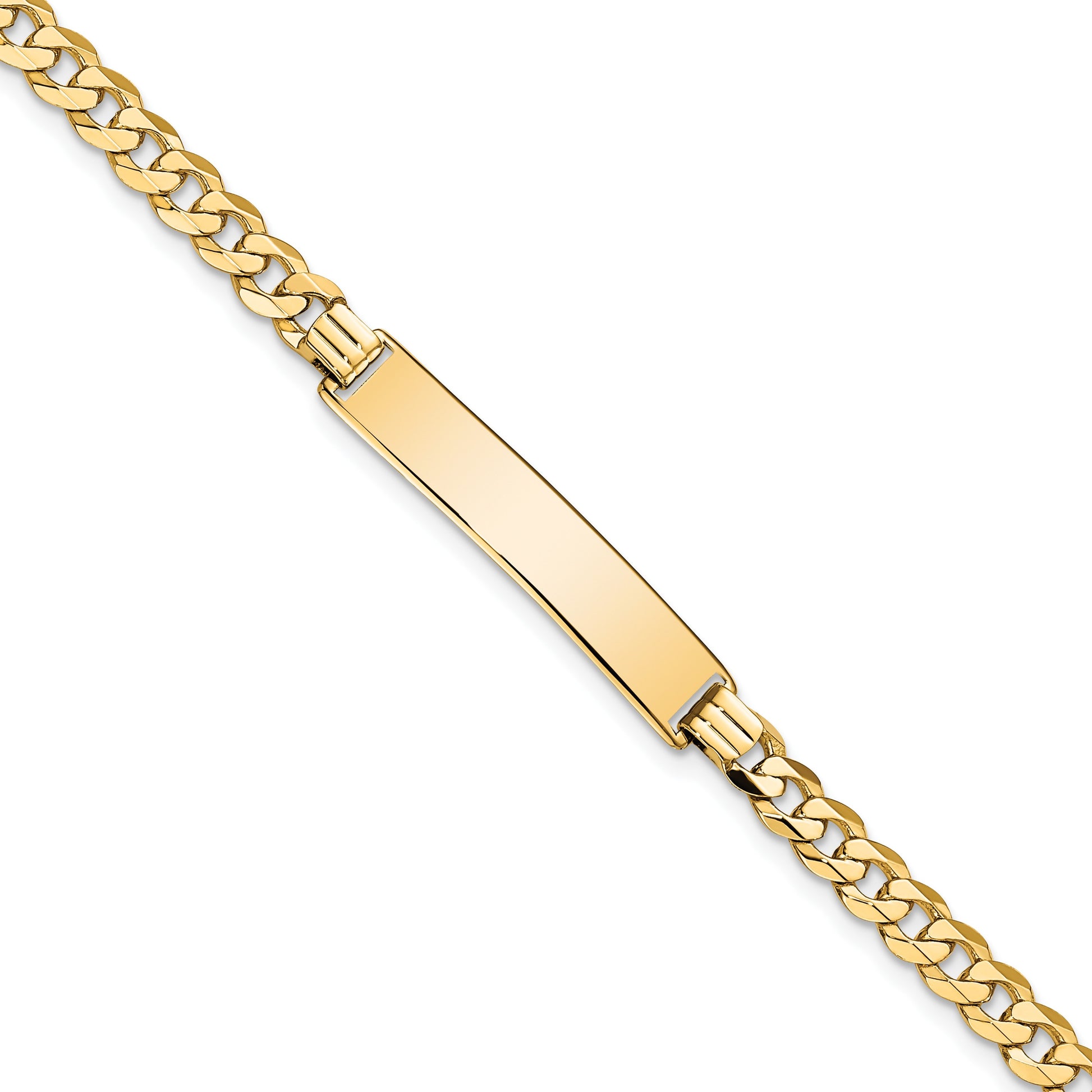 14k Polished Solid Chain/Solid Plate Flat Curb Link 32.5x6.5mm Plate 8 inch ID Bracelet