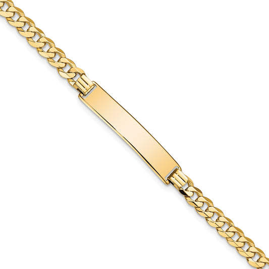 14k Polished Solid Chain/Solid Plate Flat Curb Link 32.5x6.5mm Plate 8 inch ID Bracelet