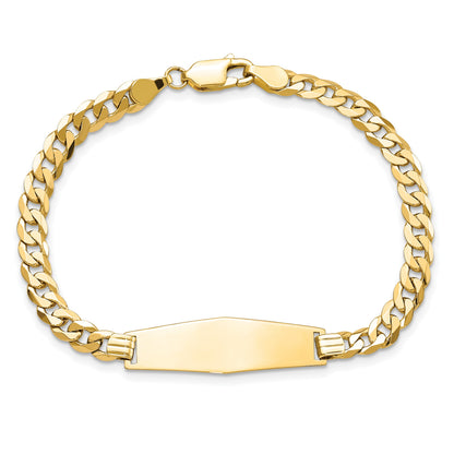 14k Polished Solid Chain/Solid Plate Flat Curb Link Soft Diamond Shape 28x9.3mm Plate 7 inch ID Bracelet