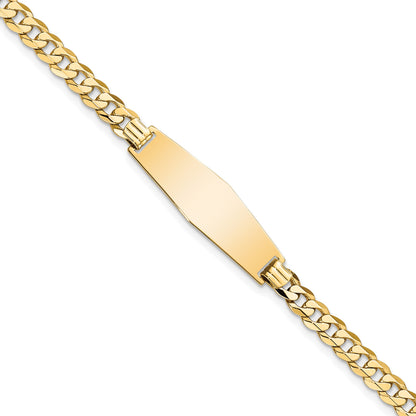 14k Polished Solid Chain/Solid Plate Flat Curb Link Soft Diamond Shape 28x9.3mm Plate 7 inch ID Bracelet