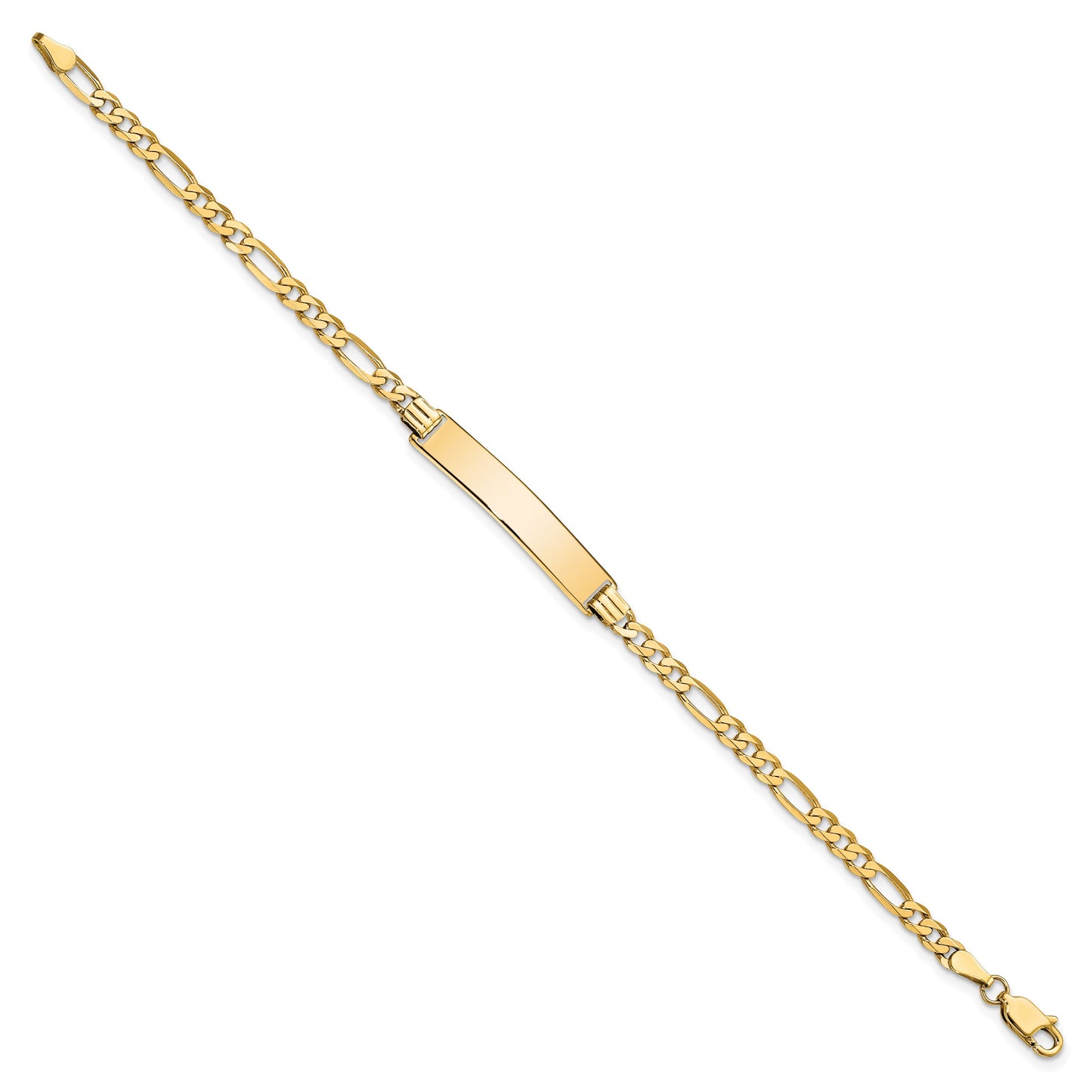 14k Polished Solid Chain/Solid Plate Flat Figaro Link 32.5x6.2mm Plate 7 inch ID Bracelet