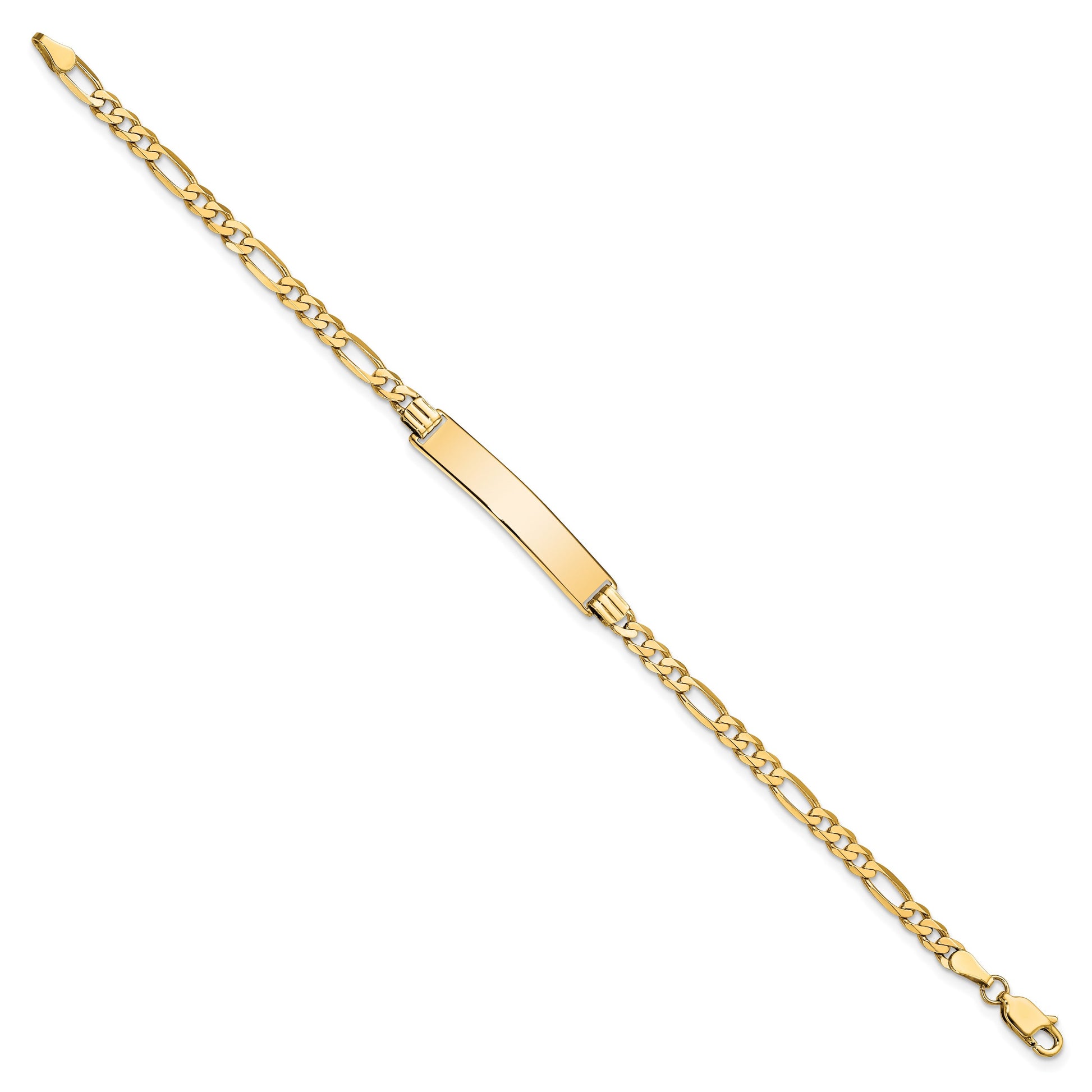 14k Polished Solid Chain/Solid Plate Flat Figaro Link 32.5x6.2mm Plate 7 inch ID Bracelet