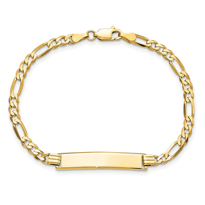 14k Polished Solid Chain/Solid Plate Flat Figaro Link  32.5x6.2mm Plate 8 inch ID Bracelet