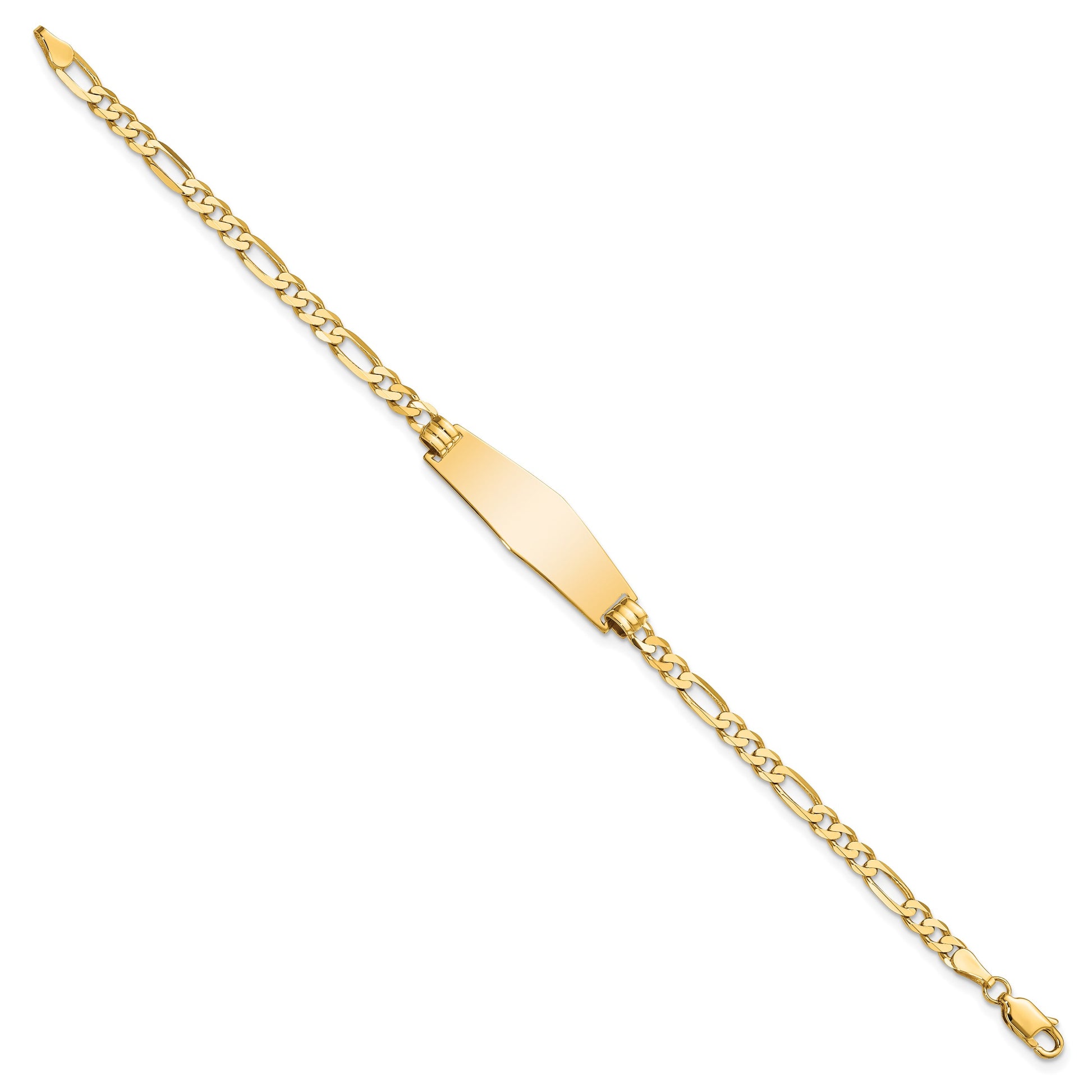 14k Polished Solid Chain/Solid Plate Flat Figaro Link Soft Diamond Shape 28x9.5mm Plate 7 inch ID Bracelet