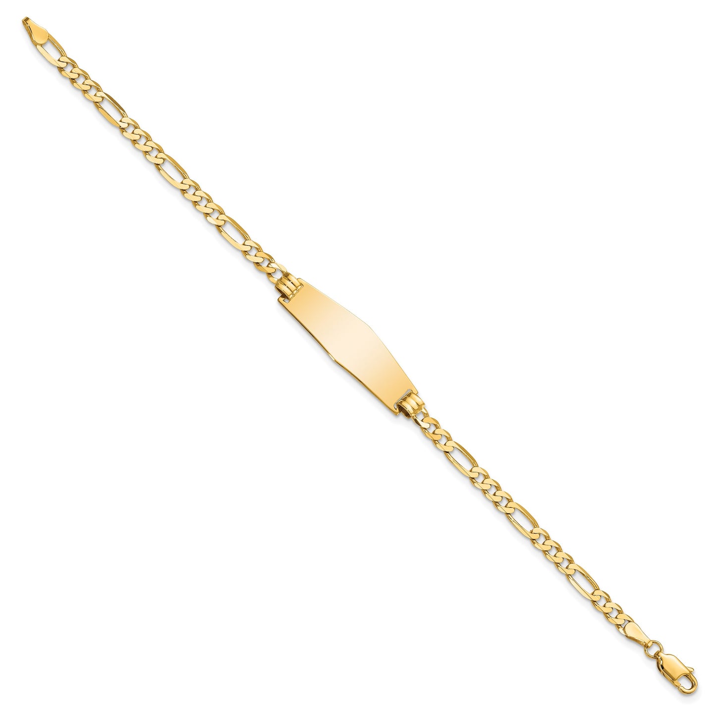 14k Polished Solid Chain/Solid Plate Flat Figaro Link Soft Diamond Shape 28x9.5mm Plate 8 inch ID Bracelet