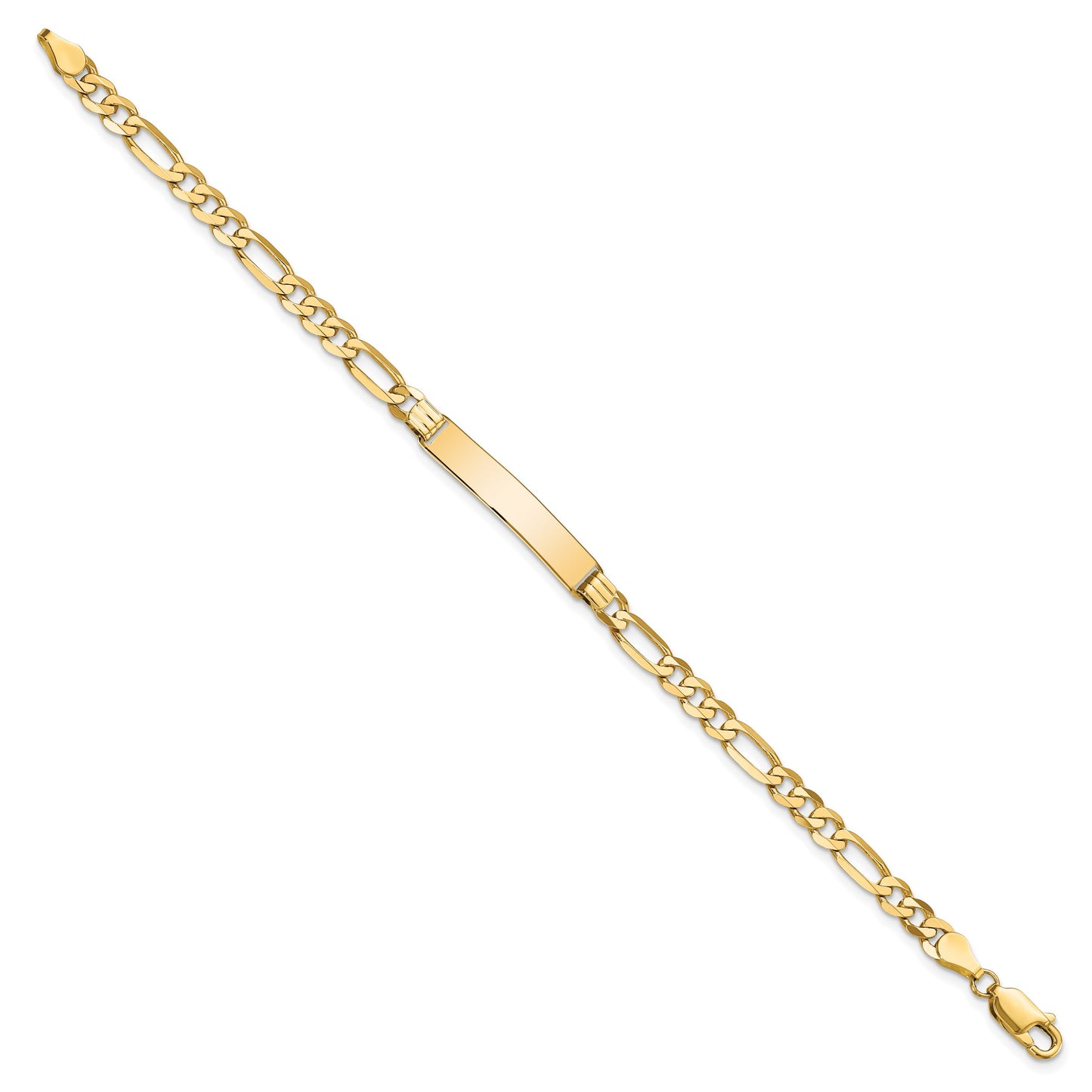 14k Polished Solid Chain/Solid Plate Flat Figaro Link 27.5x5.5mm Plate 8 inch ID Bracelet