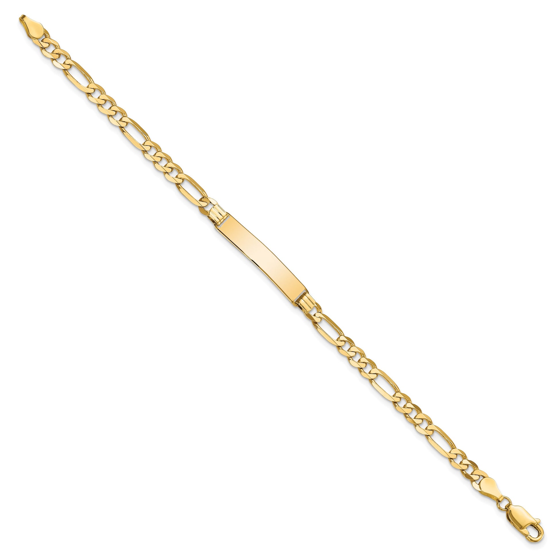 14k Polished Solid Chain/Solid Plate Flat Figaro Link 27.5x5.5mm Plate 7 inch ID Bracelet