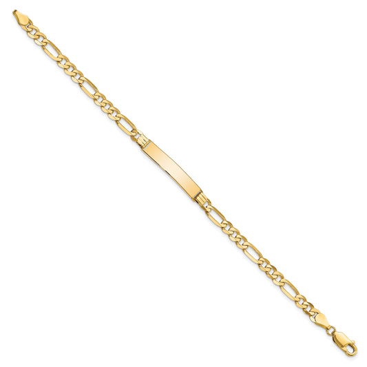 14k Polished Solid Chain/Solid Plate Flat Figaro Link 27.5x5.5mm Plate 7 inch ID Bracelet
