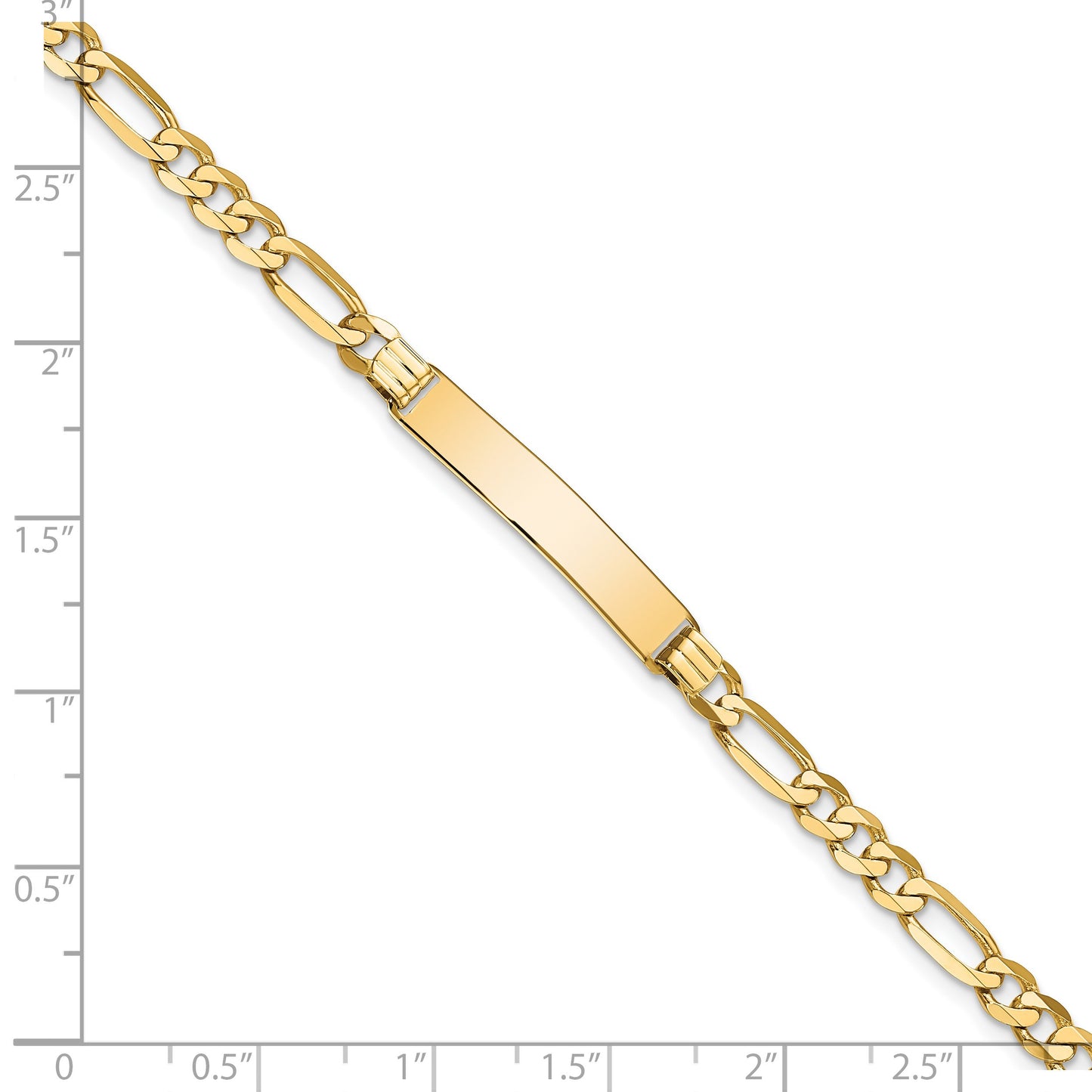 14k Polished Solid Chain/Solid Plate Flat Figaro Link 27.5x5.5mm Plate 7 inch ID Bracelet