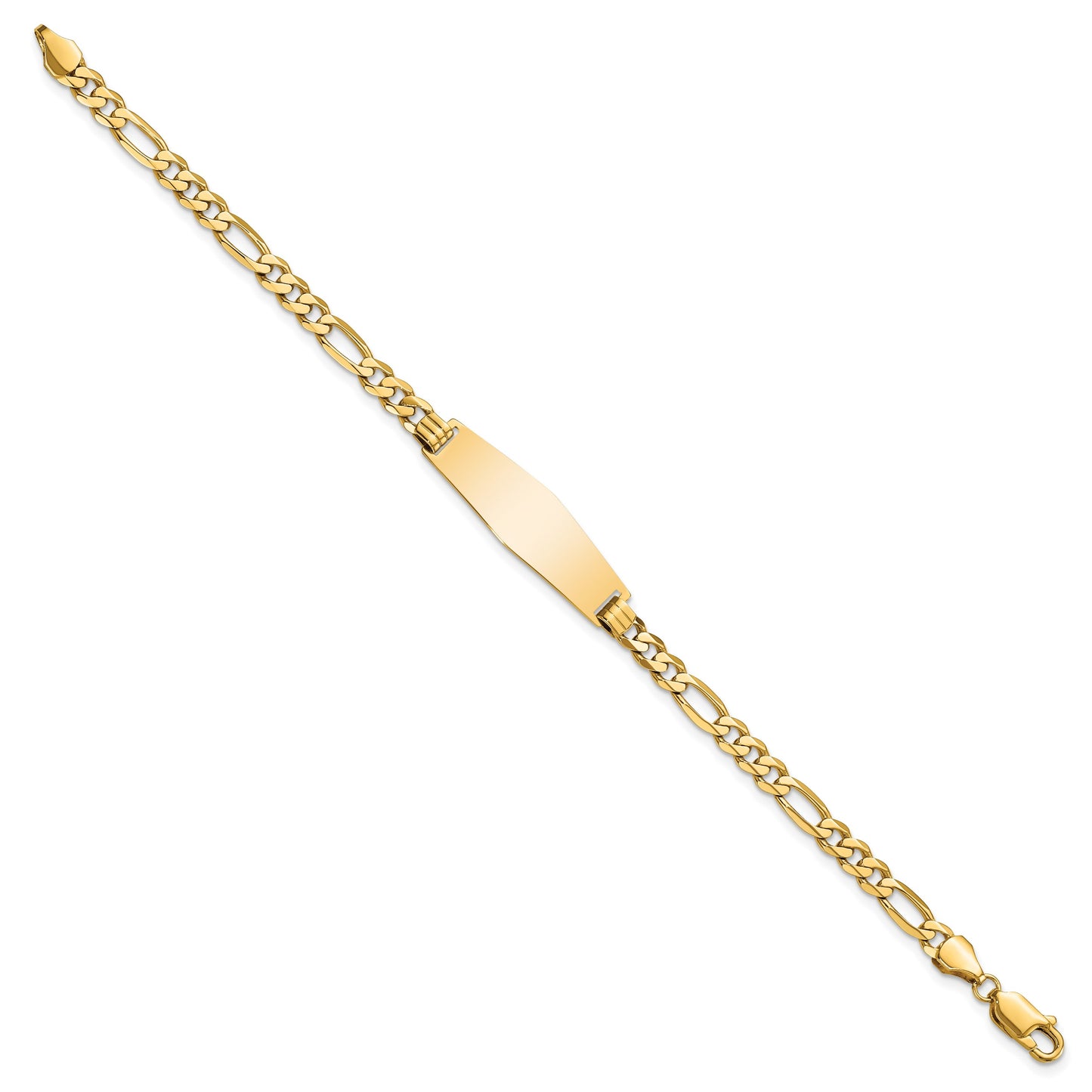 14k Polished Solid Chain/Solid Plate Flat Figaro Link Soft Diamond Shape 28x9.5mm Plate 7 inch ID Bracelet