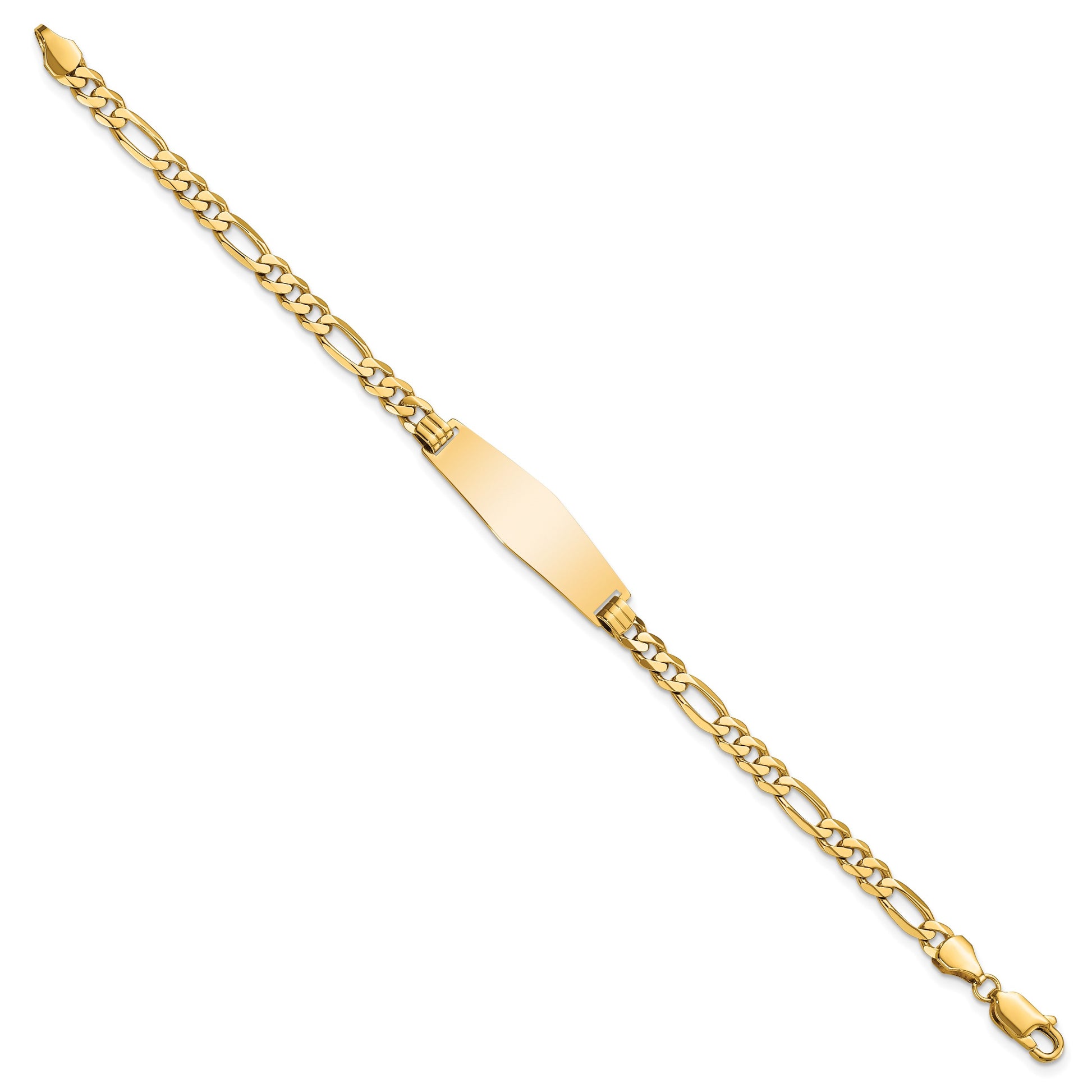 14k Polished Solid Chain/Solid Plate Flat Figaro Link Soft Diamond Shape 28x9.5mm Plate 8 inch ID Bracelet