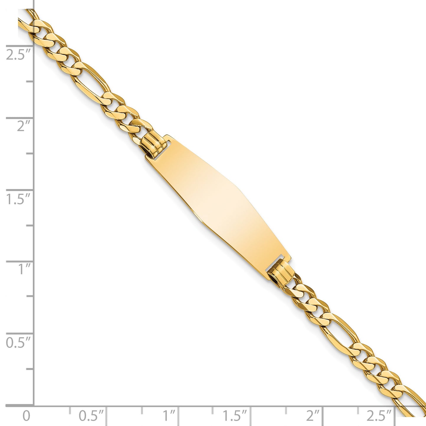 14k Polished Solid Chain/Solid Plate Flat Figaro Link Soft Diamond Shape 28x9.5mm Plate 8 inch ID Bracelet