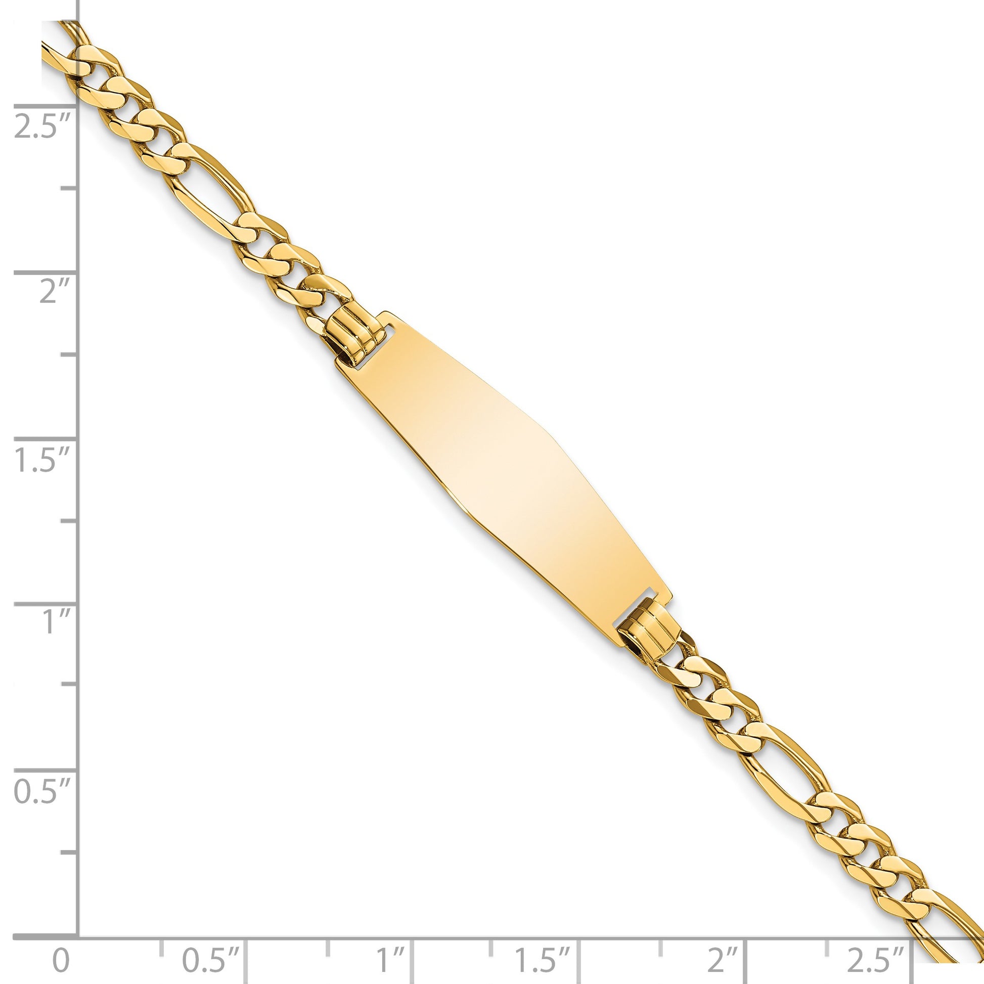 14k Polished Solid Chain/Solid Plate Flat Figaro Link Soft Diamond Shape 28x9.5mm Plate 8 inch ID Bracelet