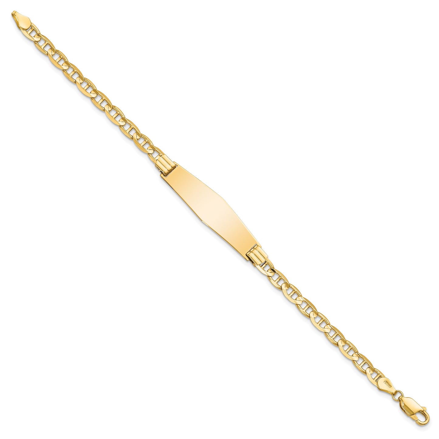 14k Polished Solid Chain/Solid Plate Anchor Link Soft Diamond Shape 33x9.8mm Plate 7 inch ID Bracelet