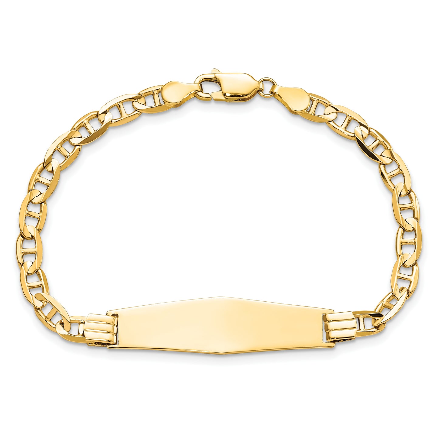 14k Polished Solid Chain/Solid Plate Anchor Link Soft Diamond Shape 33x9.8mm Plate 7 inch ID Bracelet