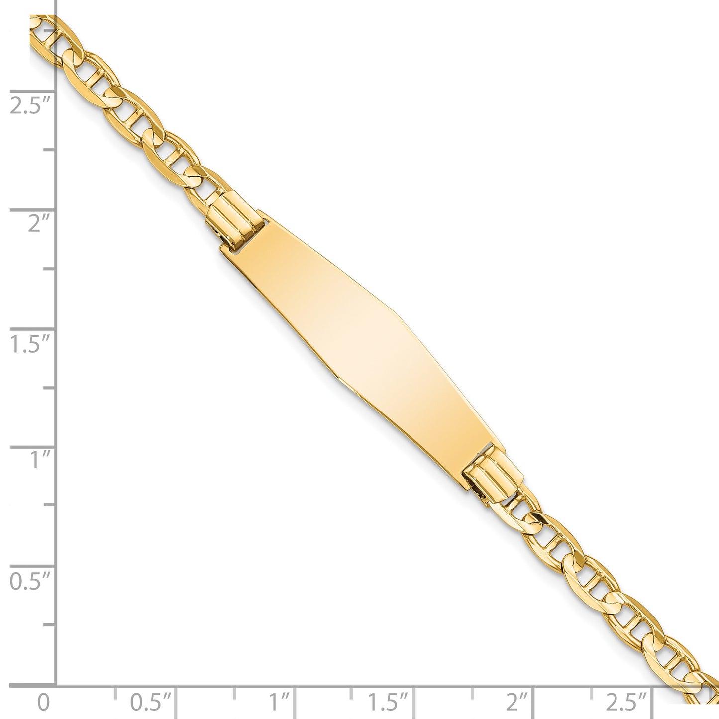 14k Polished Solid Chain/Solid Plate Anchor Link Soft Diamond Shape 33x9.8mm Plate 7 inch ID Bracelet