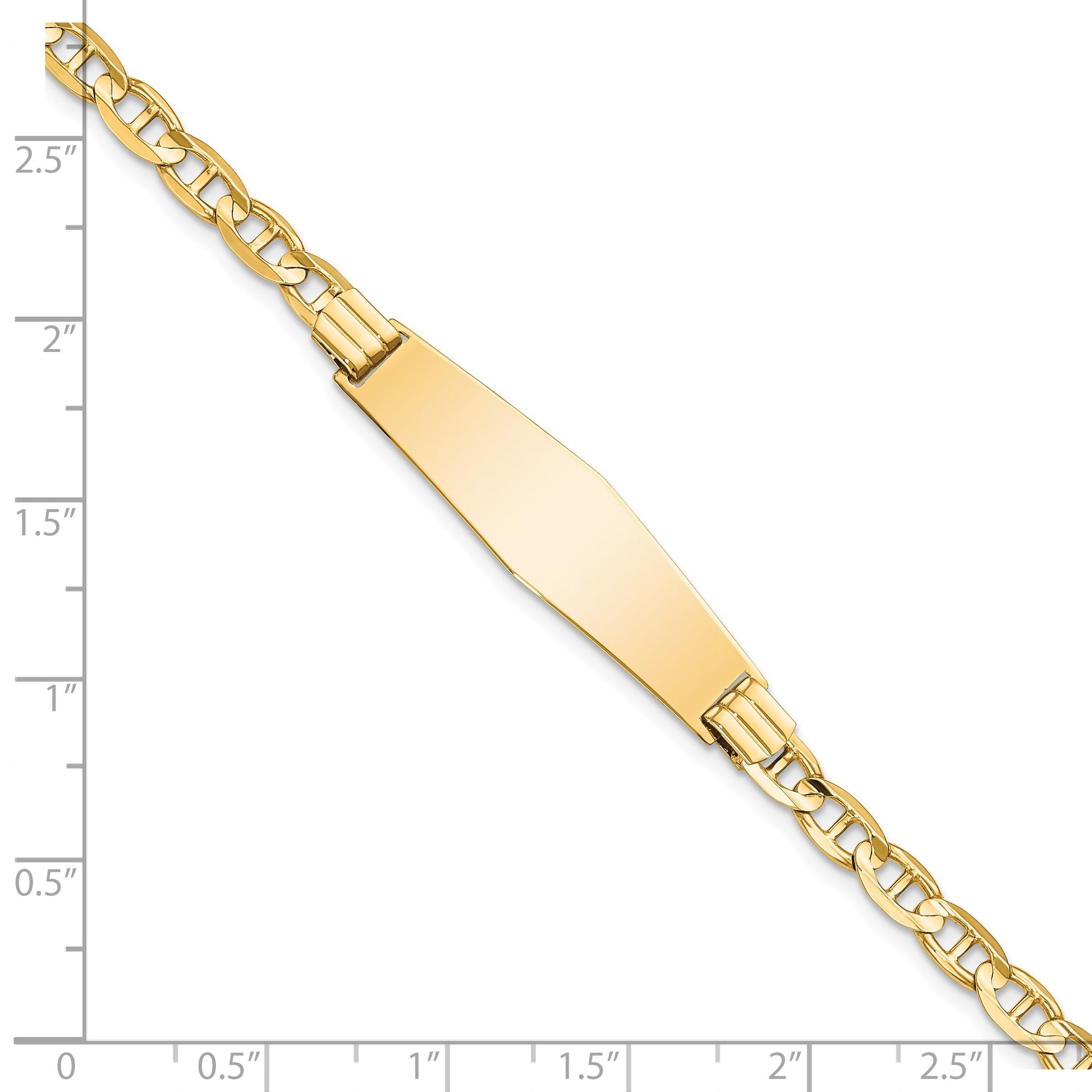 14k Polished Solid Chain/Solid Plate Anchor Link Soft Diamond Shape 33x9.8mm Plate 7 inch ID Bracelet