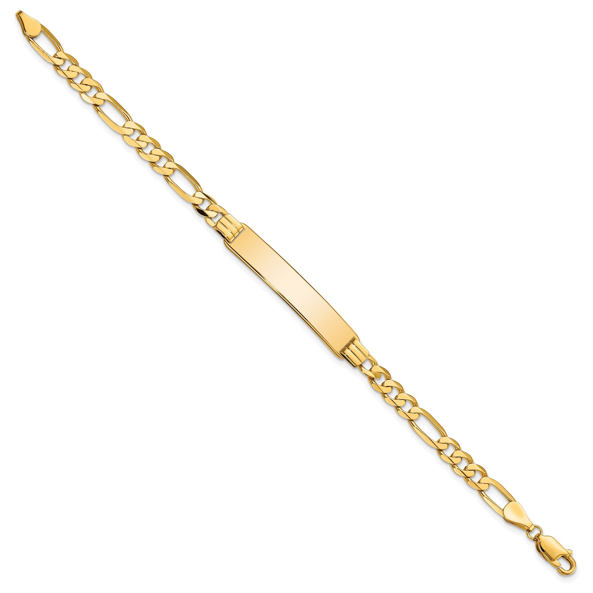 14k Polished Solid Chain/Solid Plate Flat Figaro Link 33.5x7mm Plate 8 inch ID Bracelet
