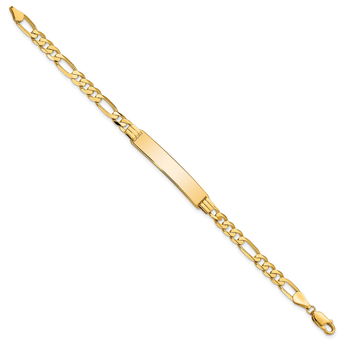 14k Polished Solid Chain/Solid Plate Flat Figaro Link 33.5x7mm Plate 7 inch ID Bracelet