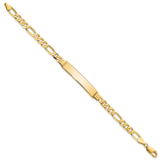 14k Polished Solid Chain/Solid Plate Flat Figaro Link 33.5x7mm Plate 7 inch ID Bracelet