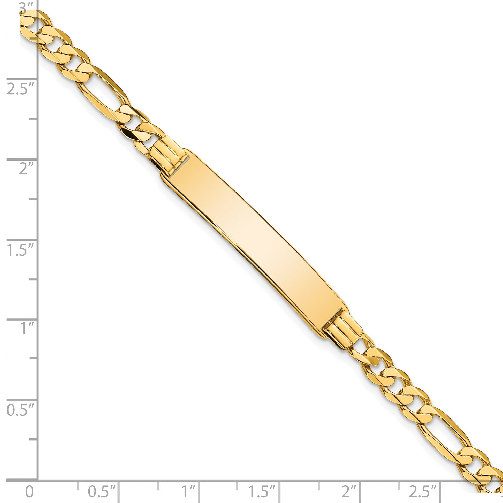 14k Polished Solid Chain/Solid Plate Flat Figaro Link 33.5x7mm Plate 8 inch ID Bracelet