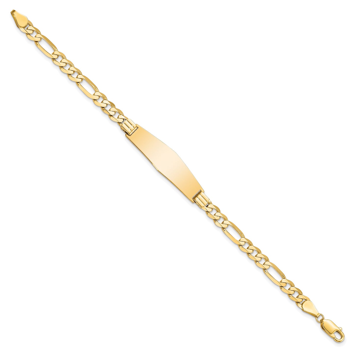 14k Polished Solid Chain/Solid Plate Flat Figaro Link Soft Diamond Shape 33x9mm Plate 7 inch ID Bracelet