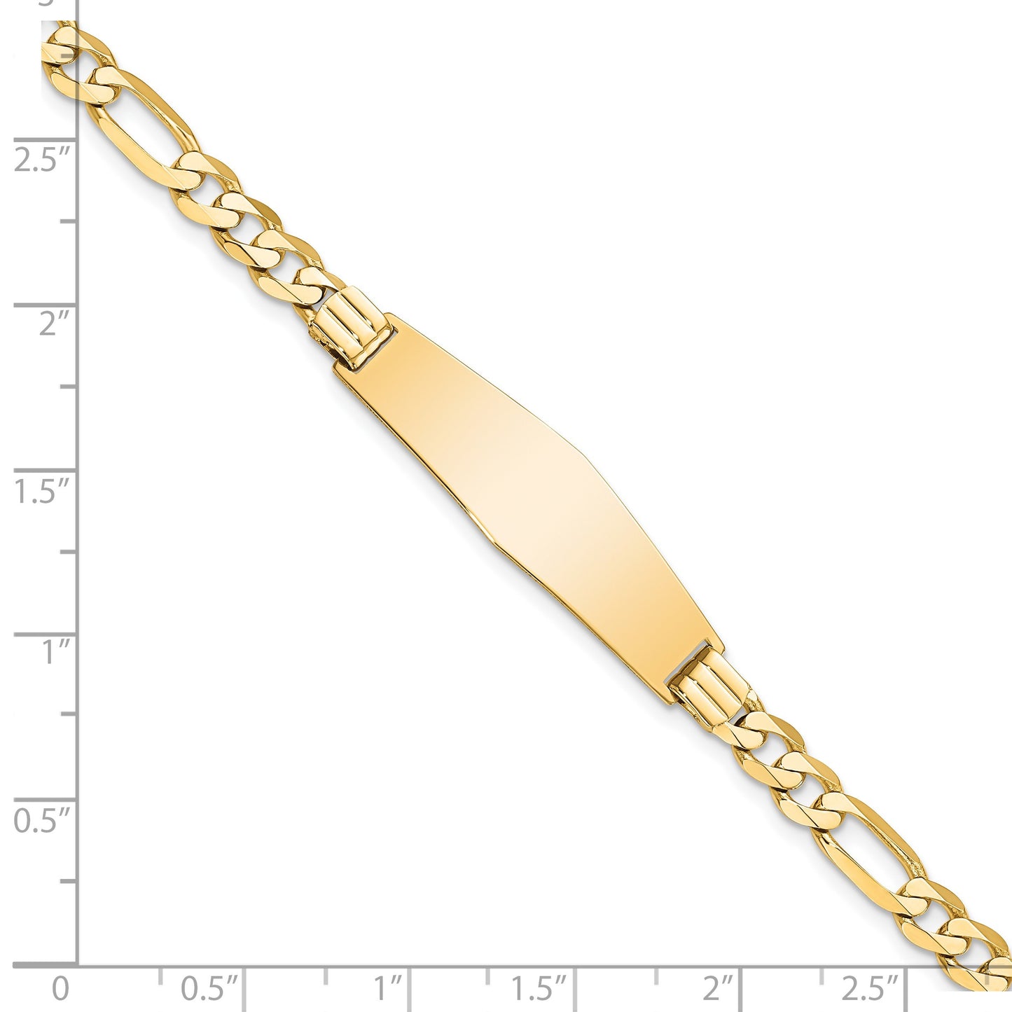 14k Polished Solid Chain/Solid Plate Flat Figaro Link Soft Diamond Shape 33x9mm Plate 7 inch ID Bracelet