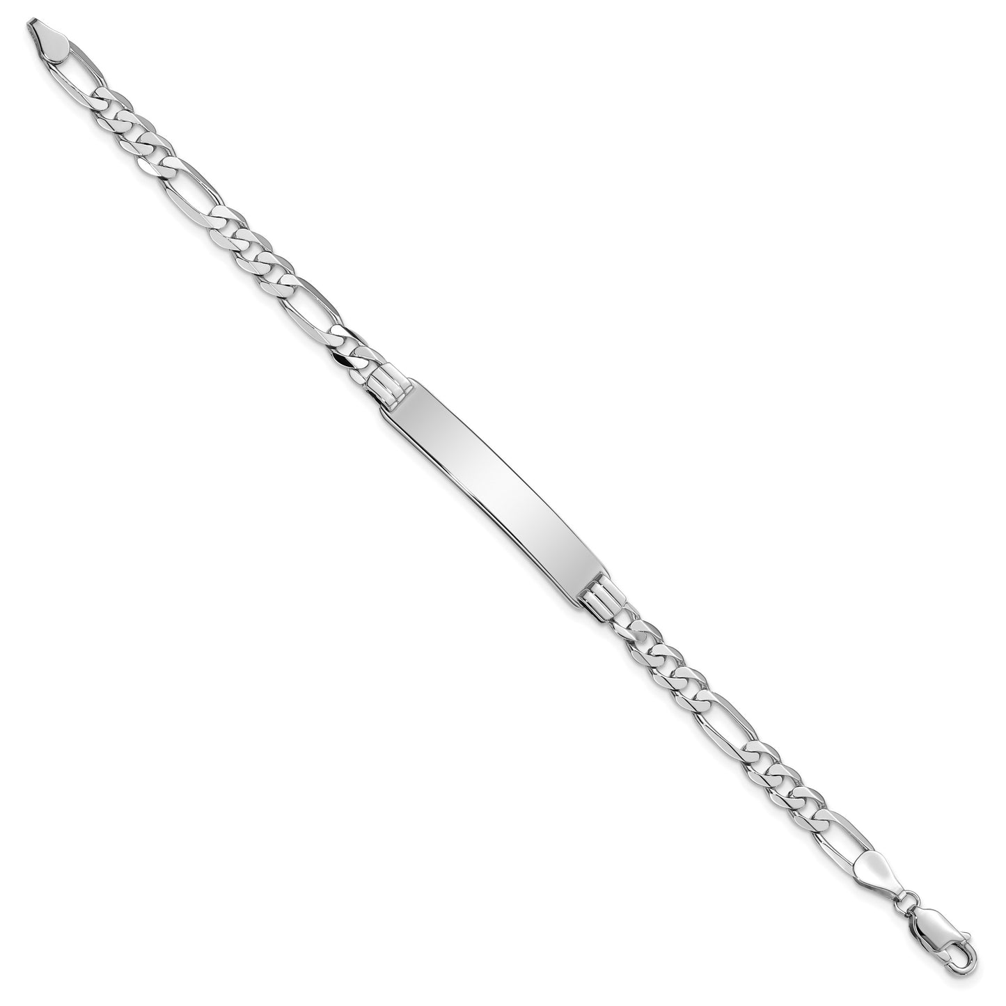14k White Gold Polished Solid Chain/Solid Plate Figaro Link 33.5x7mm Plate 7 inch ID Bracelet