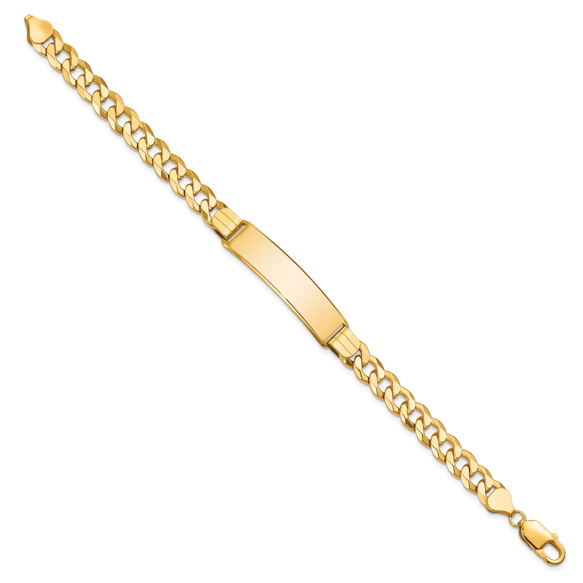 14k Polished Solid Chain/Solid Plate Flat Curb Link 37x9mm Plate 8 inch ID Bracelet
