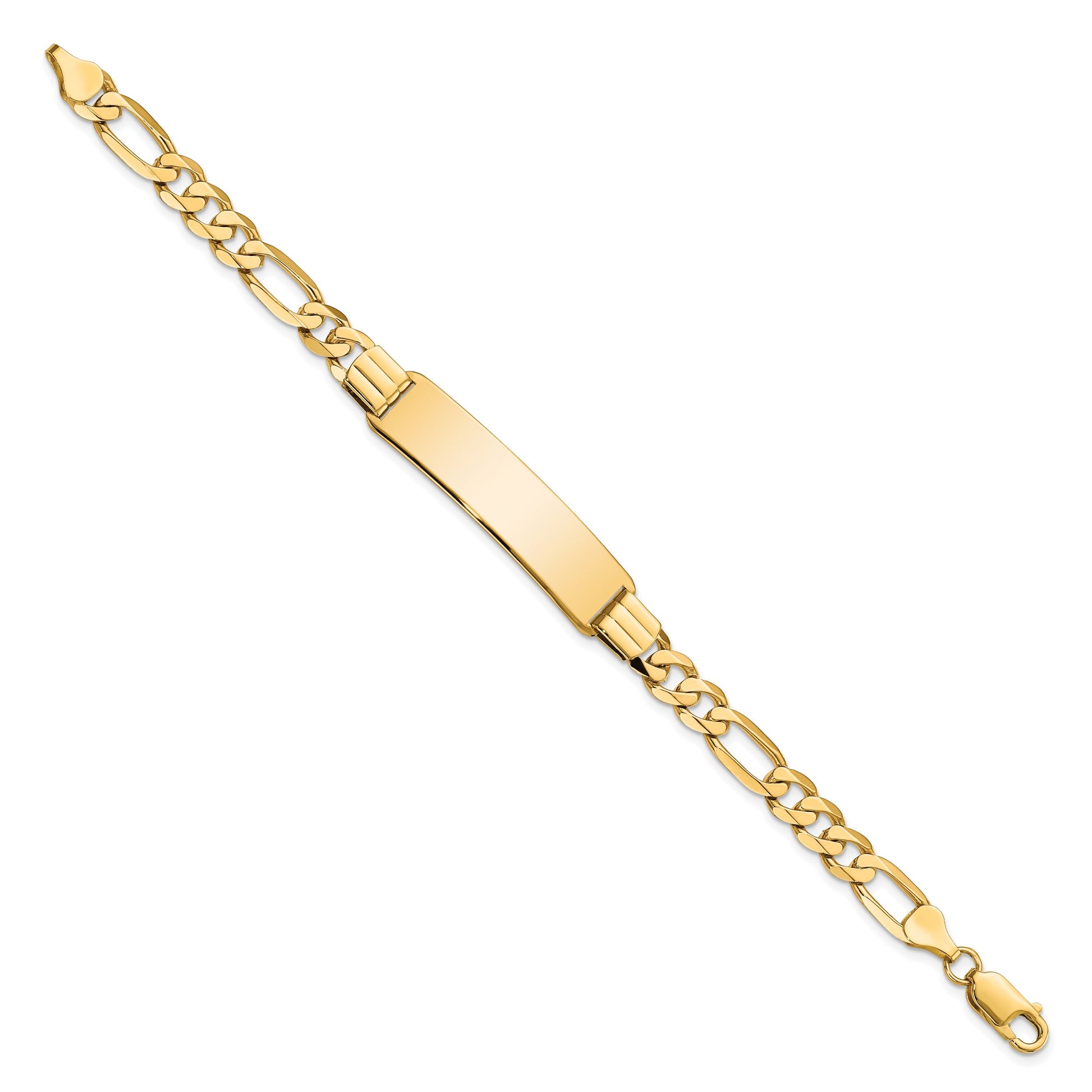 14k Polished Solid Chain/Solid Plate Flat Figaro Link 36.5x9mm Plate 8 inch ID Bracelet