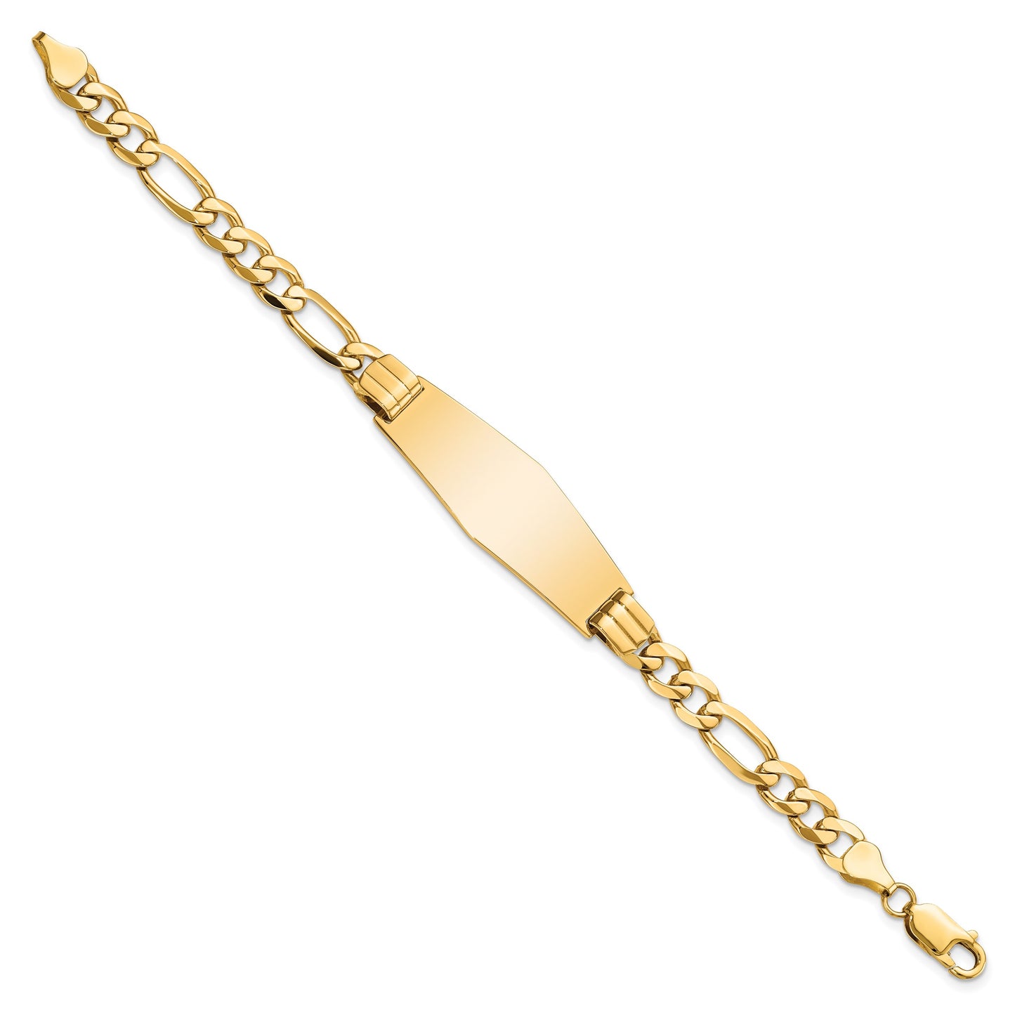 14k Polished Solid Chain/Solid Plate Flat Figaro Link Soft Diamond Shape 37x13.5mm Plate 8 inch ID Bracelet