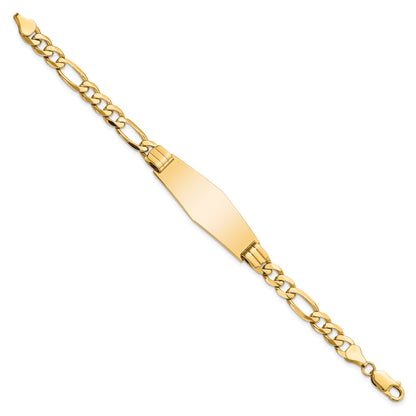 14k Polished Solid Chain/Solid Plate Flat Figaro Link Soft Diamond Shape 37x13.5mm Plate 7 inch ID Bracelet