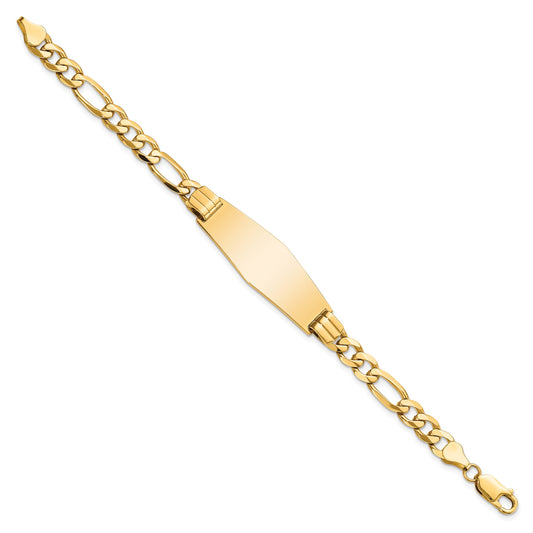 14k Polished Solid Chain/Solid Plate Flat Figaro Link Soft Diamond Shape 37x13.5mm Plate 7 inch ID Bracelet