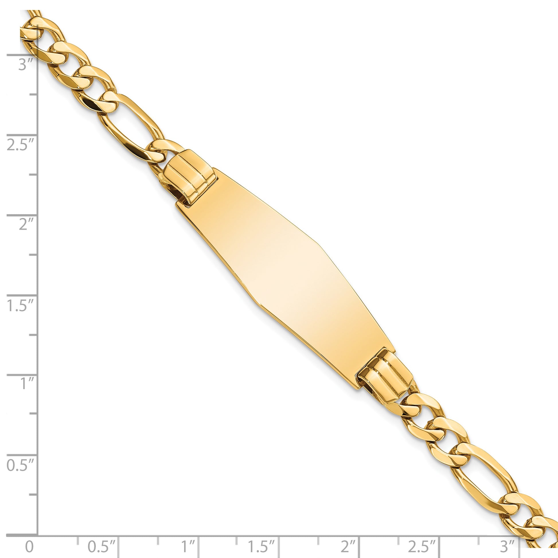 14k Polished Solid Chain/Solid Plate Flat Figaro Link Soft Diamond Shape 37x13.5mm Plate 8 inch ID Bracelet