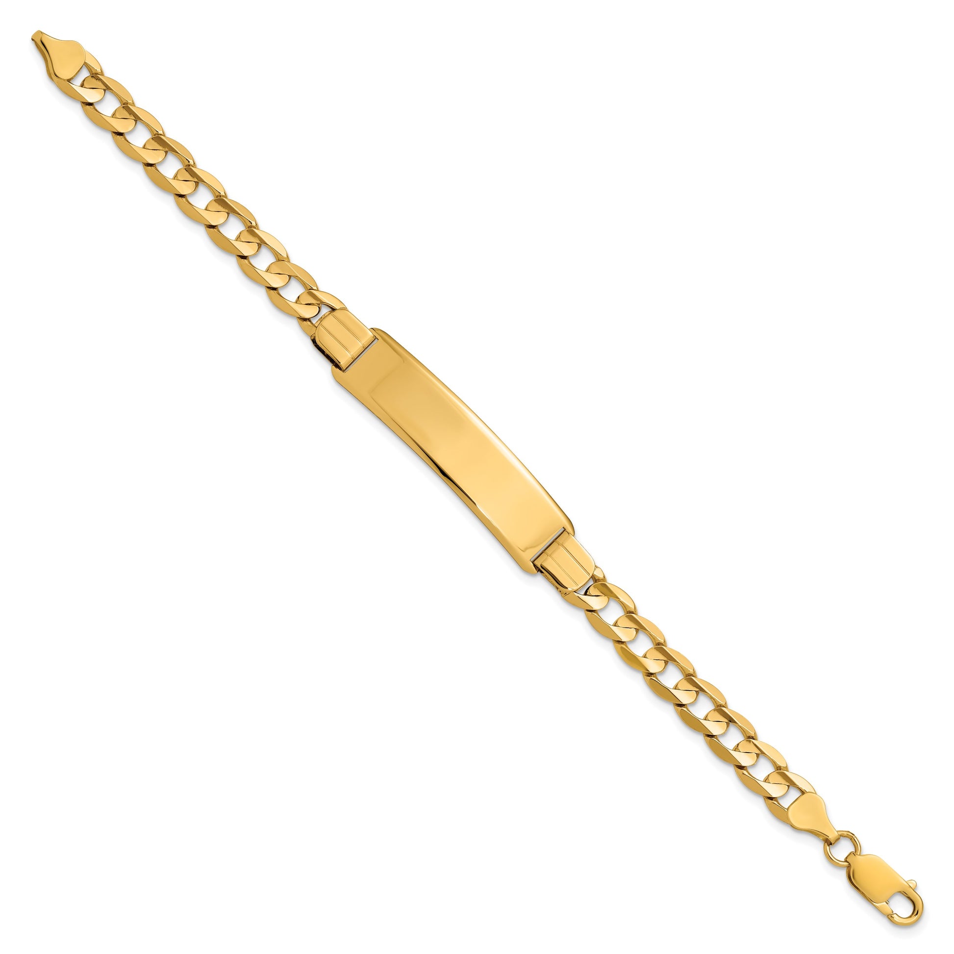 14k Polished Solid Chain/Solid Plate Curb Link 37x9mm Plate 8 inch ID Bracelet