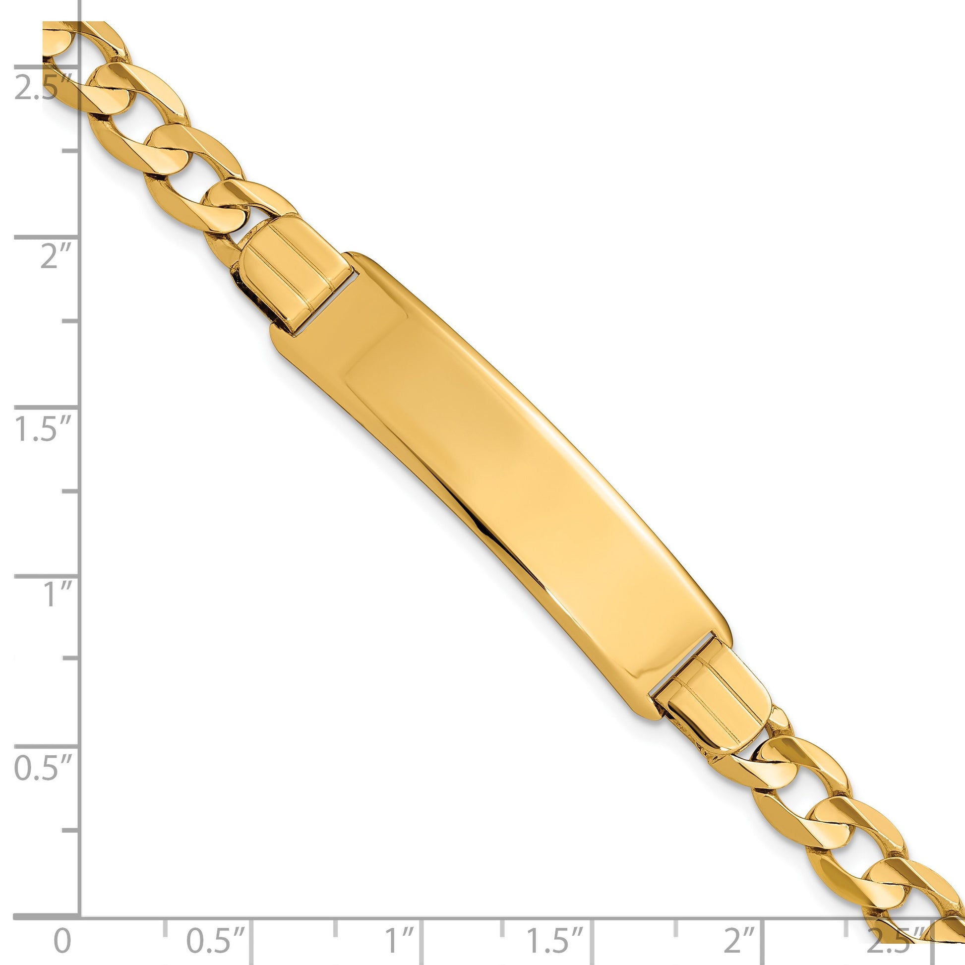 14k Polished Solid Chain/Solid Plate Curb Link 37x9mm Plate 8 inch ID Bracelet