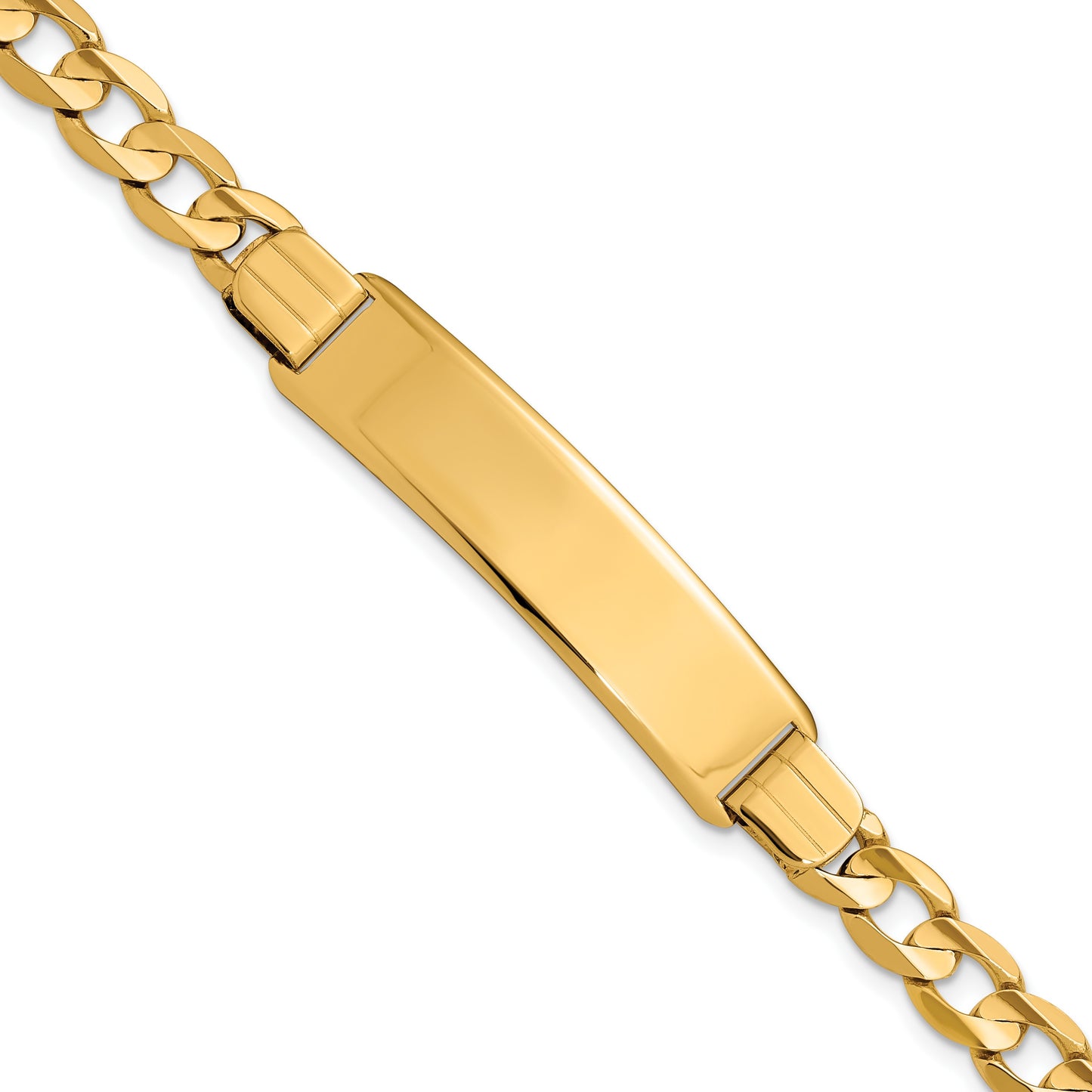 14k Polished Solid Chain/Solid Plate Curb Link 37x9mm Plate 8 inch ID Bracelet