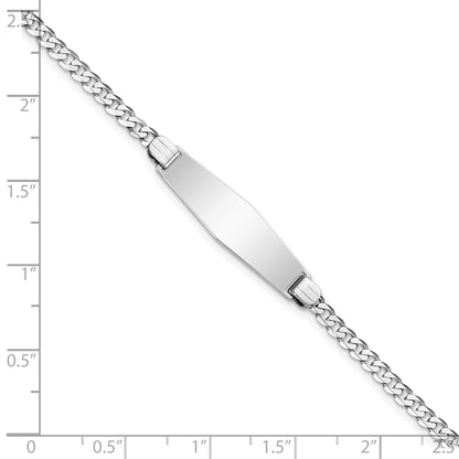 14k White Gold Polished Solid Chain/Solid Plate Flat Curb Link Soft Diamond Shape 24.5x7.5mm Plate 7 inch ID Bracelet