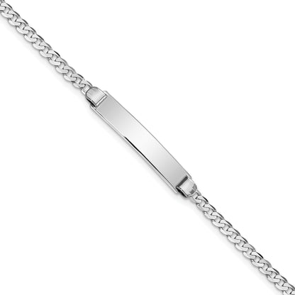 14k White Gold Polished Solid Chain/Solid Plate Flat Curb Link 25.5x4.5mm Plate 7 inch ID Bracelet