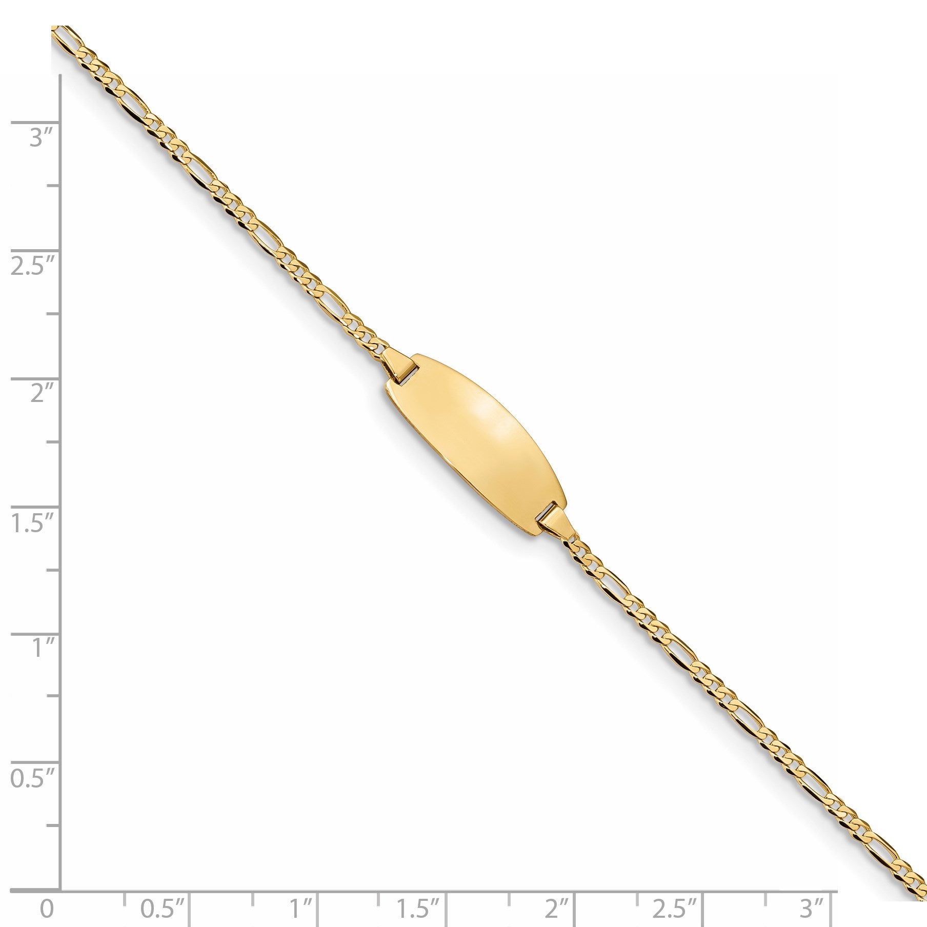 14k Polished Solid Chain/Solid Plate Figaro Link Oval 18.5x7.5mm Plate 6 inch Baby/Child ID Bracelet