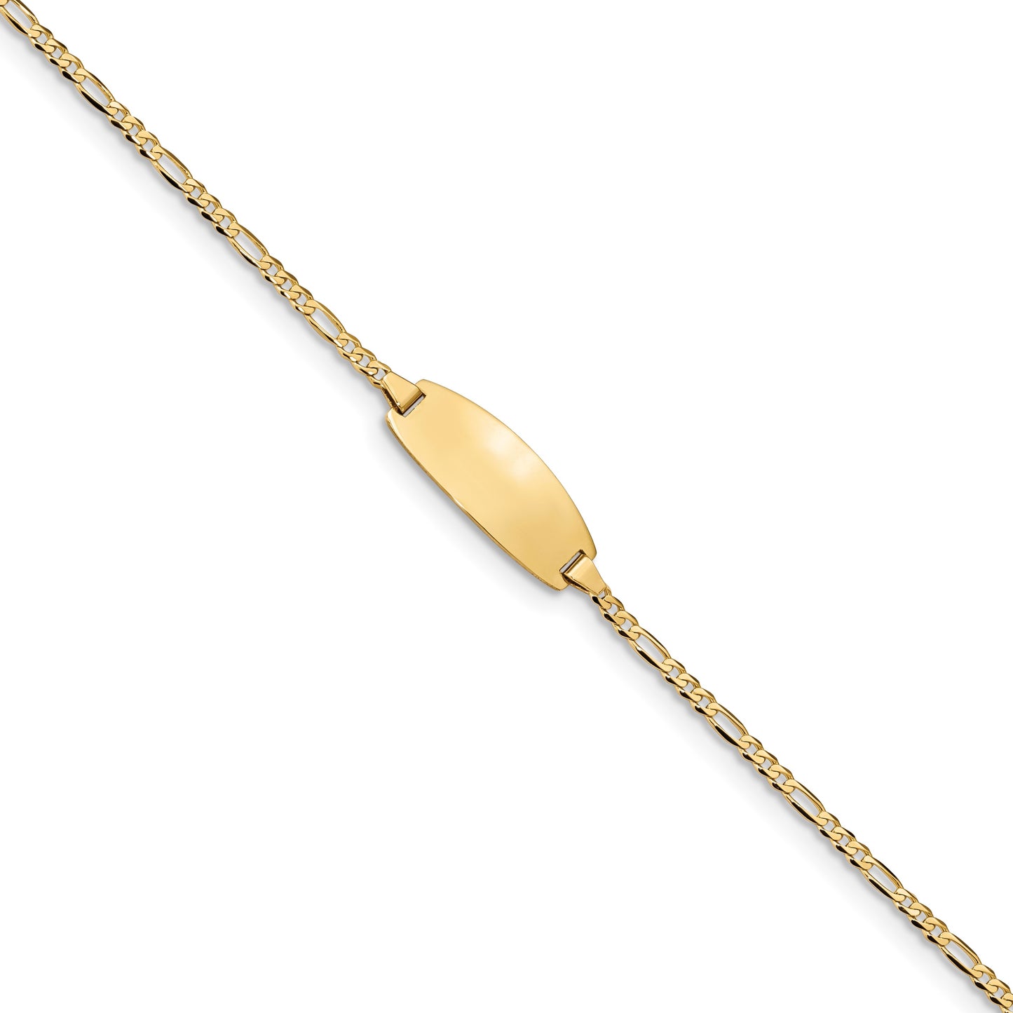 14k Polished Solid Chain/Solid Plate Figaro Link Oval 18.5x7.5mm Plate 6 inch Baby/Child ID Bracelet